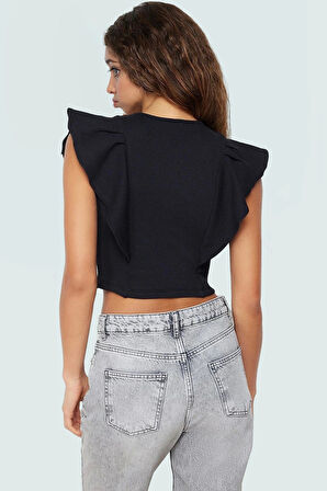 Fitted Crop Bluz Örme Kumaş Büzgülü Kollarla Rahat Şıklık Profesyonel Görünüm Seçkin Malzeme