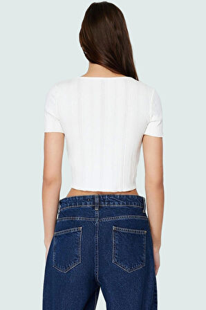 Rahat Örme Bluz Havuz Yaka Kısa Kol Crop Polyester Yazlık Seçkin Malzeme Dayanıklı