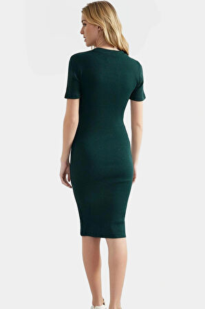 Örme Midi Elbise Bodycon Kalıp Bisiklet Yaka Günlük Kullanım Rahat