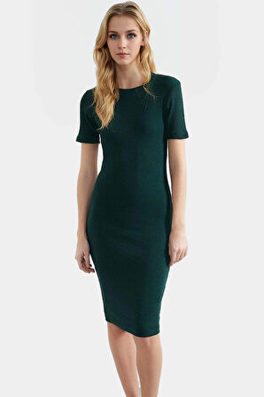 Örme Midi Elbise Bodycon Kalıp Bisiklet Yaka Günlük Kullanım Rahat