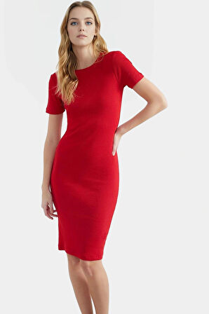 Örme Midi Elbise Bodycon Kalıp Bisiklet Yaka Günlük Kullanım Rahat