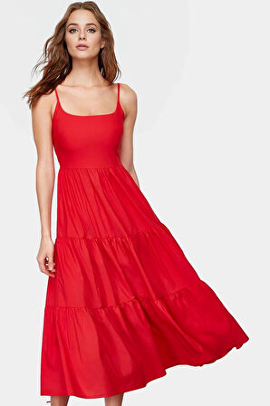 Pamuklu Maxi Elbise Yazlık Skater Kolsuz Rahat Zarifane Tasarım Trend