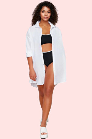 Kadın Plaj Gömleği Relaxed Fit Pamuk Dokuma Uzun Kollu Günlük Kullanım Yaz Aylarının Vazgeçilmezi