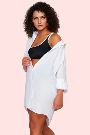 Kadın Plaj Gömleği Relaxed Fit Pamuk Dokuma Uzun Kollu Günlük Kullanım Yaz Aylarının Vazgeçilmezi