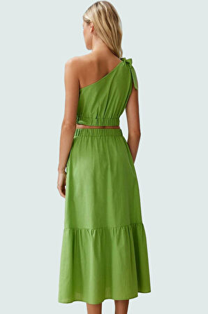 Dokuma Pamuklu Kadın Yazlık Tek Omuz Bluz Etek Takımı Basic Kesim Rahat Kullanım Dayanıklı Malzeme