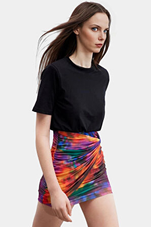 Pamuklu Mini Elbise Soyut Desenli Bodycon Kaliteli İşçilik Trend Tasarım Uzun Ömürlü