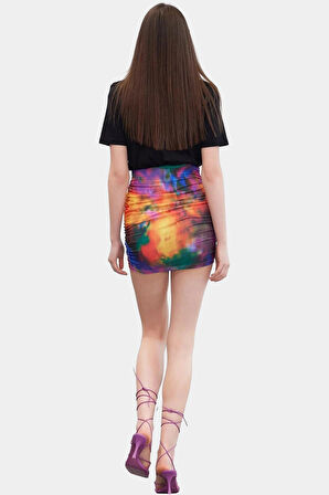 Pamuklu Mini Elbise Soyut Desenli Bodycon Kaliteli İşçilik Trend Tasarım Uzun Ömürlü