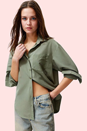 Kadın Pamuklu Dokuma Gömlek; Gömlek Yaka Düğmeli Uzun Kol Cepsiz Casual Yaz Aylarının Vazgeçilmezi