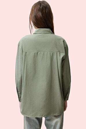 Kadın Pamuklu Dokuma Gömlek; Gömlek Yaka Düğmeli Uzun Kol Cepsiz Casual Yaz Aylarının Vazgeçilmezi