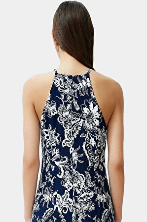 Rahat Viskoz Maxi Elbise Çiçek Desenli A Kesim Halter Yaka Yazlık Seçkin Malzeme