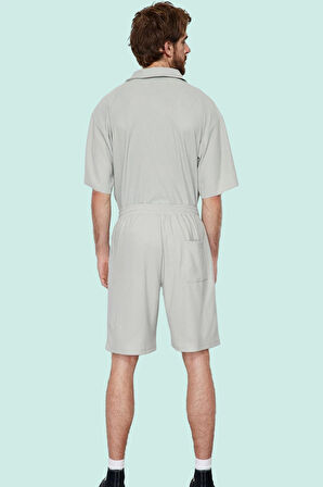 Erkek Renk Basic Koleksiyon Kısa Boy Ottoman Dokuma Geniş Paça Şort Rahat Günlük Hafta Sonu