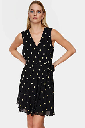 Çiçekli Desenli Astarlı Mini Şifon Elbise V Yaka Günlük Yazlık Rahat Mükemmel Uyum Uzun Ömürlü