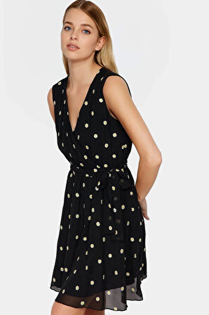 Çiçekli Desenli Astarlı Mini Şifon Elbise V Yaka Günlük Yazlık Rahat Mükemmel Uyum Uzun Ömürlü