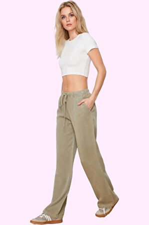 Kadın Liyosel Pantolon Yüksek Bel Wide Leg Regular Boy Günlük Şıklık Yaz Aylarının Vazgeçilmezi