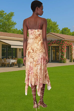 Feminen A Kesim Örme Tül Elbise Çiçek Desenli Yazlık Mükemmel Uyum Mükemmel Uyum Mükemmel Uyum