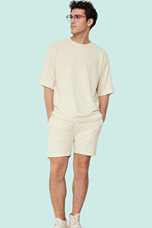 Erkek Rahat Kesim Şort; Polyester Elastan Dokulu Ottoman Kumaş Normal Bel Kısa Boy Günlük Kullanım
