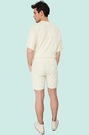 Erkek Rahat Kesim Şort; Polyester Elastan Dokulu Ottoman Kumaş Normal Bel Kısa Boy Günlük Kullanım
