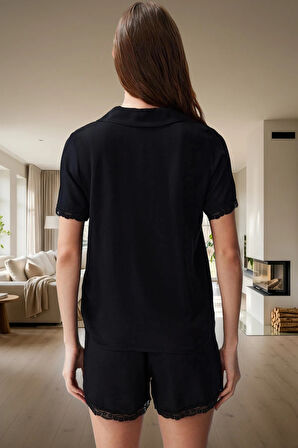 Rahat Yazlık Pijama Takımı Viskon Shally Dokuma Dantel Detaylı Yüksek Kalite Şık Görünüm