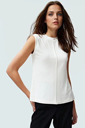 Vücuda Oturan Kolsuz Bluz Viskoz Ribana Kumaş Rahat Kesim Günlük Stil Özel Tasarım