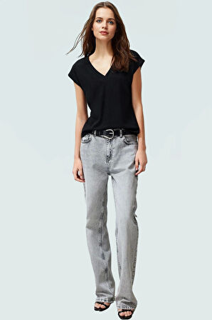 Vücuda Oturan Viskoz Bluz; Ay Kol V Yaka Yazlık Rahat Zarifane Tasarım Uzun Ömürlü