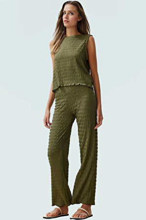 Regular Kalıp Bluz Pantolon Takım Esnek Örme Kumaş Günlük Stil Profesyonel Görünüm