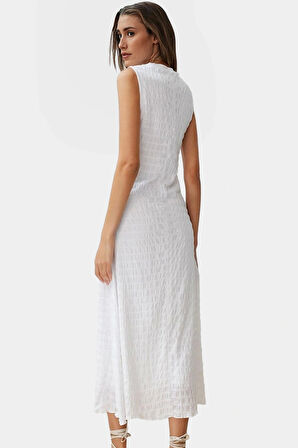 Astarlı A Line Gofre Dokulu Polyester Maxi Elbise Rahat Günlük Stil Kullanım İçin