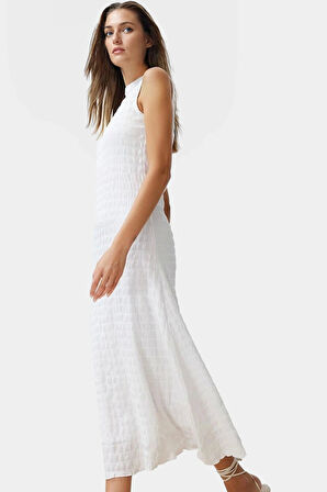 Astarlı A Line Gofre Dokulu Polyester Maxi Elbise Rahat Günlük Stil Kullanım İçin