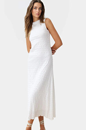 Astarlı A Line Gofre Dokulu Polyester Maxi Elbise Rahat Günlük Stil Kullanım İçin