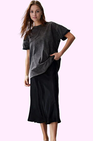 Kadın Düz Desenli Dokuma Midi Etek Rahat Günlük Kombinler Hafta Sonu Yaz Aylarının Vazgeçilmezi