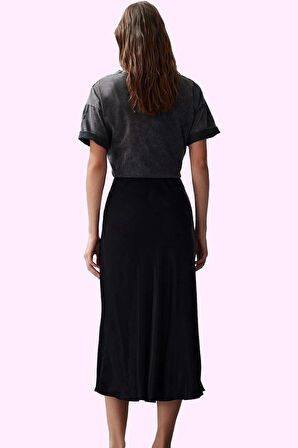 Kadın Düz Desenli Dokuma Midi Etek Rahat Günlük Kombinler Hafta Sonu Yaz Aylarının Vazgeçilmezi