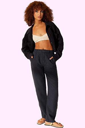 Kadın Keten Dokuma Pantolon Yüksek Bel Geniş Paça Rahat Günlük Stil Yaz Aylarının Vazgeçilmezi