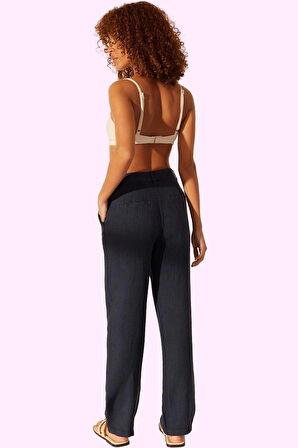 Kadın Keten Dokuma Pantolon Yüksek Bel Geniş Paça Rahat Günlük Stil Yaz Aylarının Vazgeçilmezi