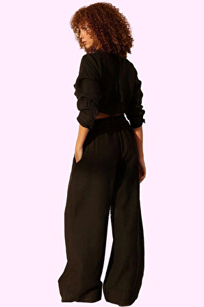 Kadın Keten Geniş Paça Yazlık Pantolon Rahat Kesim Günlük Stil Hafta Sonu Kaliteli Malzeme