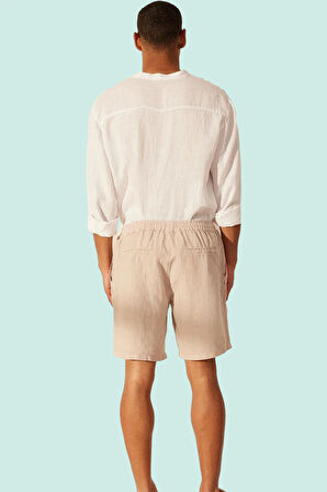 Erkek Renk Keten Şort Boru Paça Rahat Kalıp Yazlık Günlük Kombinler İçin Dayanıklı Malzeme