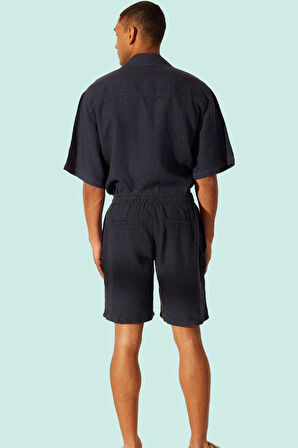 Erkek Renk Keten Şort Boru Paça Rahat Kalıp Yazlık Günlük Kombinler İçin Dayanıklı Malzeme