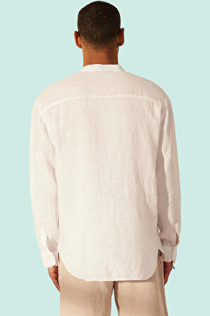 Erkek Keten Basic Gömlek Hakim Yaka Uzun Kollu Rahat Günlük Kullanım Yaz Aylarının Vazgeçilmezi