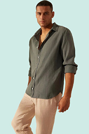 Erkek Keten Basic Gömlek Renk Uzun Kollu Rahat Kalıp Yazlık Günlük Kullanım Modern Tasarım