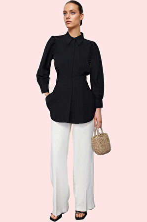 Kadın İncili Detaylı Belden Oturan Gömlek Ramadan Koleksiyonu Günlük Yaz Aylarının Vazgeçilmezi