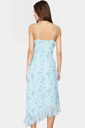 A line Şifon Maxi Elbise V Yaka Çiçek Desenli Astarlı Yazlık Özel Tasarım Mükemmel Uyum