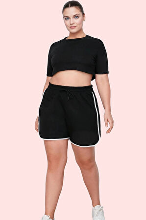 Kadın Büyük Beden Örme Şort; Rahat Yüksek Bel Boru Paça Spor ve Günlük Yaz Aylarının Vazgeçilmezi