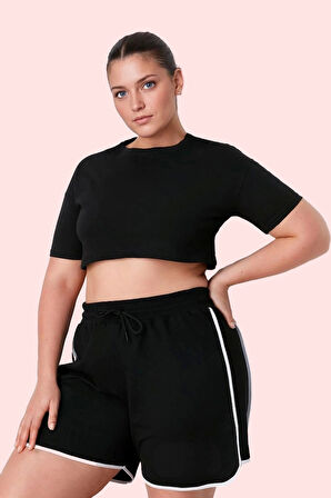 Kadın Büyük Beden Örme Şort; Rahat Yüksek Bel Boru Paça Spor ve Günlük Yaz Aylarının Vazgeçilmezi