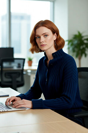 Kadın Dik Yaka Oversize Kalıp Düz Renk Düşük Kol Triko Kazak Soğuk Havalarda Konforlu ve Modern