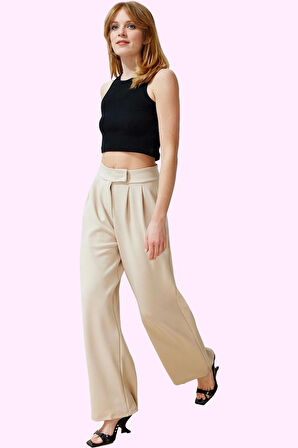 Kadın Renk Casual Yüksek Bel Geniş Paça Pantolon Günlük Kullanım Yaz Aylarının Vazgeçilmezi