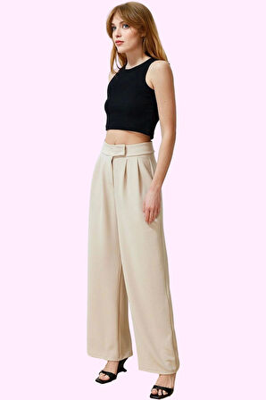 Kadın Renk Casual Yüksek Bel Geniş Paça Pantolon Günlük Kullanım Yaz Aylarının Vazgeçilmezi