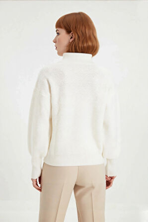 Kadın Dik Yaka Oversize Balon Kol Triko Kazak Kışlık Rahat Şık Günlük Kombinler İçin İdeal