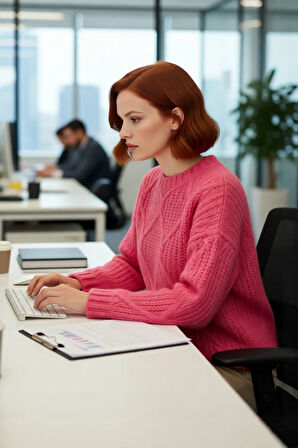 Kadın Kalın Saç Örgülü Oversize Triko Kazak Soğuk Havalar İçin Şık Bisiklet Yaka Standart Kol