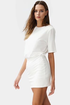 Pamuklu Elastanlı Mini Elbise Kısa Kollu Bodycon Kesim Uzun Ömürlü Dayanıklı Malzeme