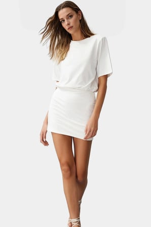 Pamuklu Elastanlı Mini Elbise Kısa Kollu Bodycon Kesim Uzun Ömürlü Dayanıklı Malzeme