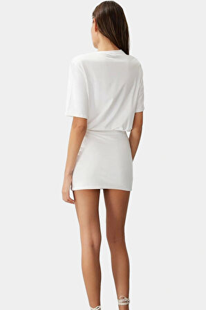 Pamuklu Elastanlı Mini Elbise Kısa Kollu Bodycon Kesim Uzun Ömürlü Dayanıklı Malzeme