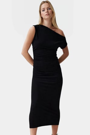 Yazlık Kısa Kollu Bodycon Elbise Örme Çok Midi Boy Konforlu Kesim Premium Kalite